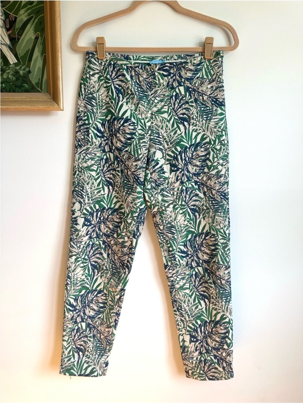 J. McLaughlin Margot Botanical Jacquard Trousers Womens 4 Blue Green Gold